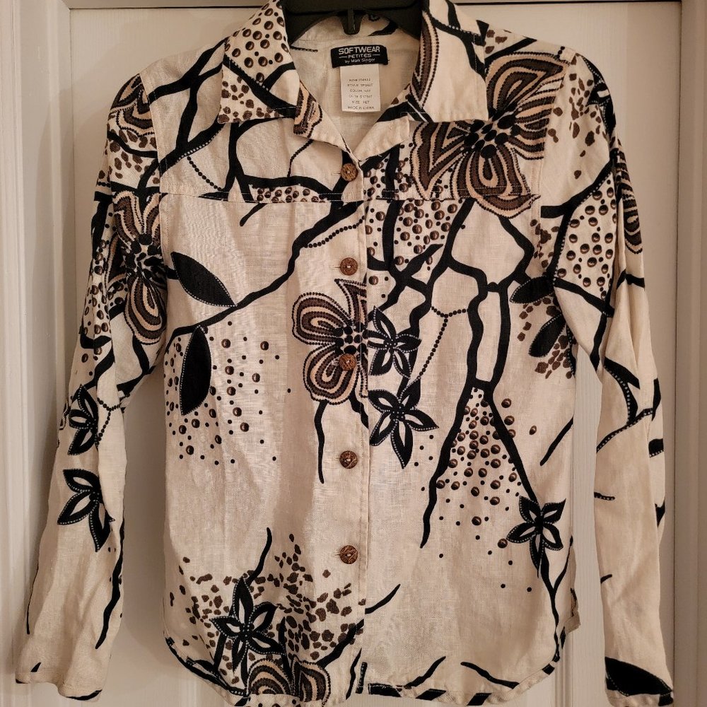 SOFTWEAR petites by Mark Singer Linen Shirt, Floral, Size S (PET)